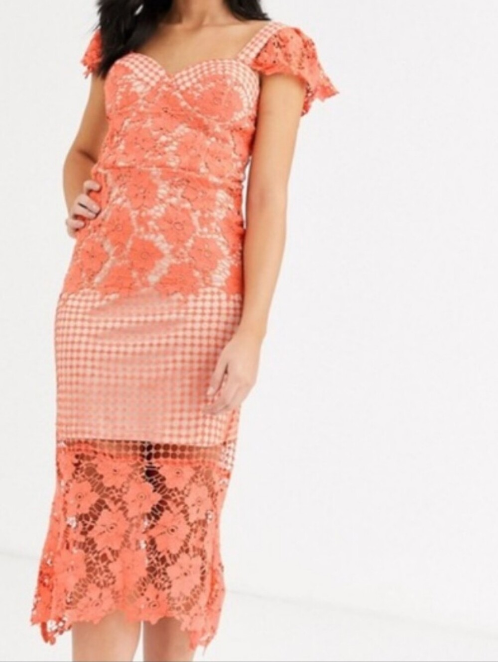 Nwt Liqourish Coral And Nude Floral Lace Dress